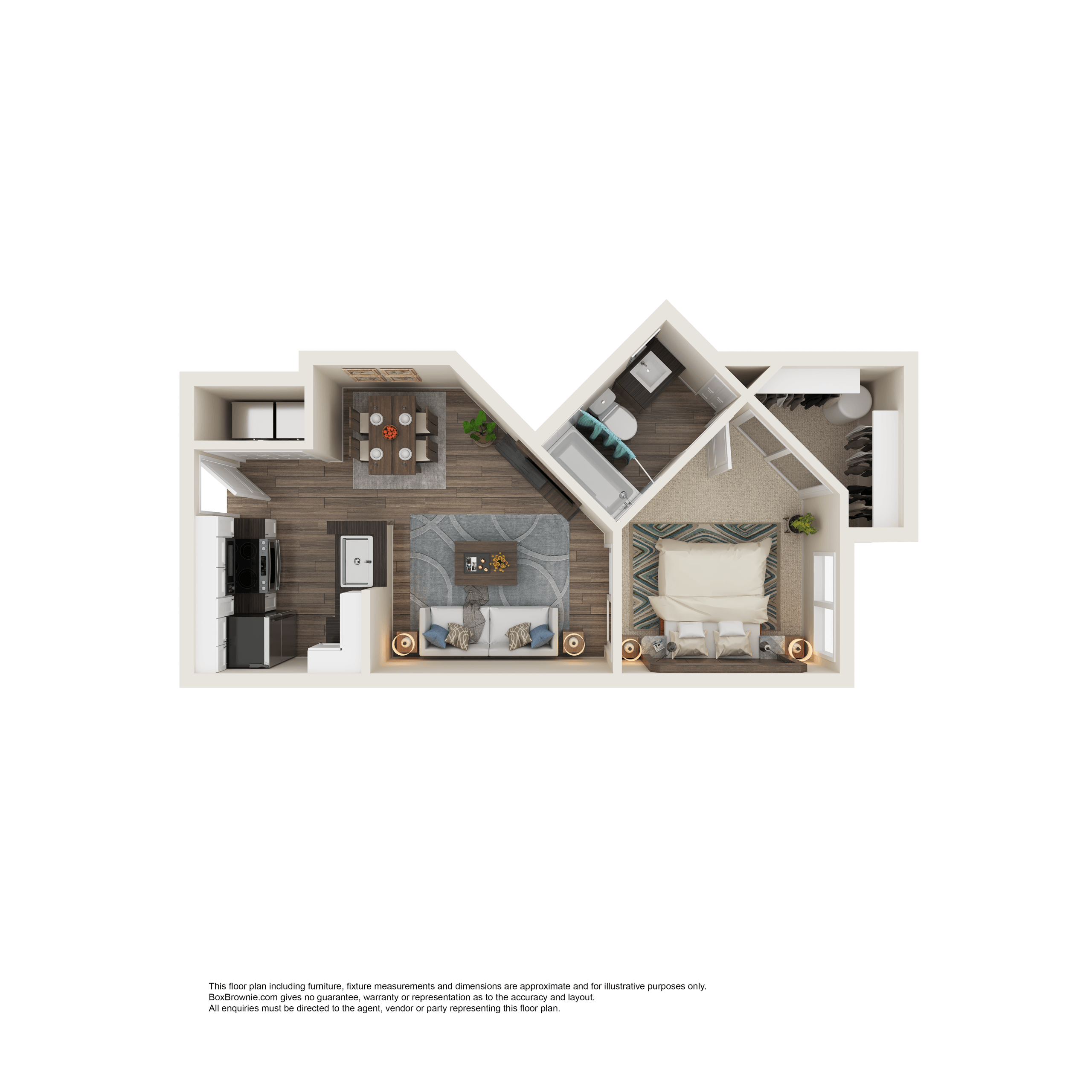 Floor plan for 1 bed, 1 bath, 458 sqft